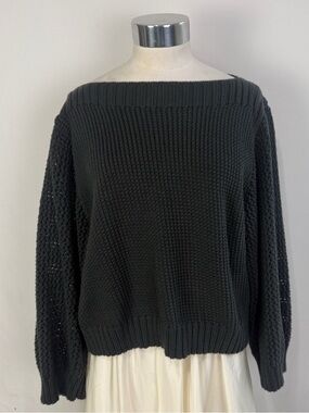 WOL HIDE BOAT NECK WASHED BLACK SWEATER